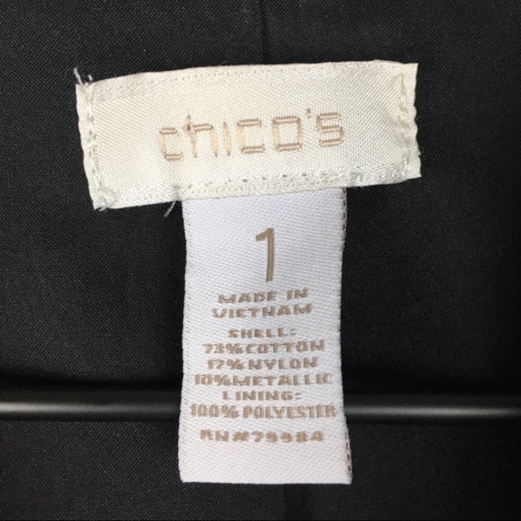 CHICOS Jacket Blazer Shiny Sateen Crinkle Black Minimalist Evening Size 1 Medium - Picture 6 of 9